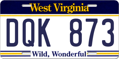 WV license plate DQK873