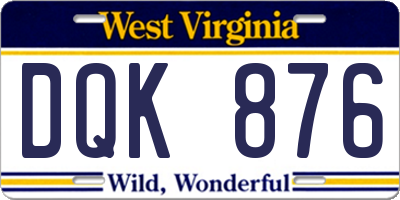 WV license plate DQK876