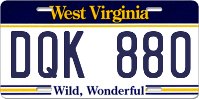 WV license plate DQK880