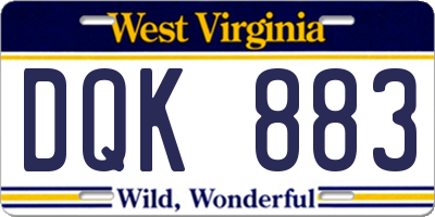 WV license plate DQK883