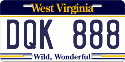 WV license plate DQK888