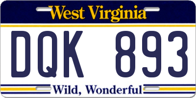 WV license plate DQK893