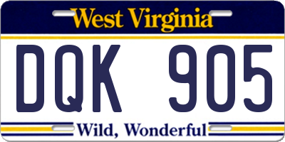 WV license plate DQK905