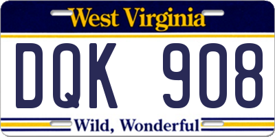 WV license plate DQK908