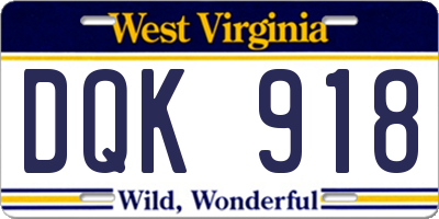 WV license plate DQK918