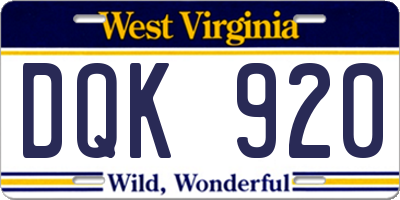 WV license plate DQK920