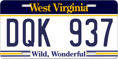 WV license plate DQK937