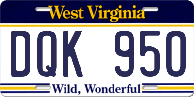 WV license plate DQK950