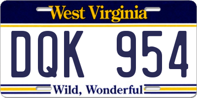 WV license plate DQK954