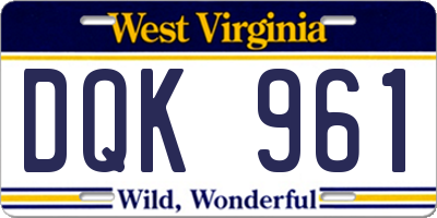 WV license plate DQK961