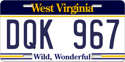 WV license plate DQK967
