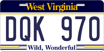 WV license plate DQK970