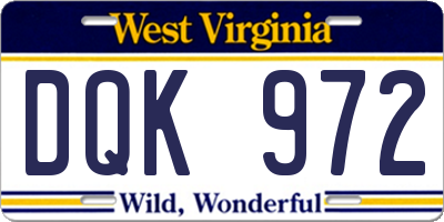 WV license plate DQK972