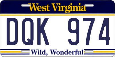 WV license plate DQK974
