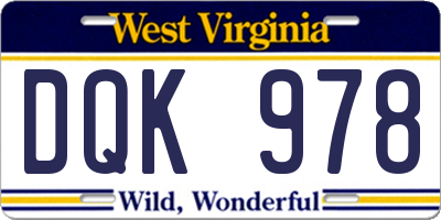WV license plate DQK978