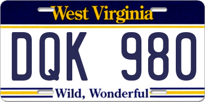 WV license plate DQK980