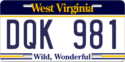 WV license plate DQK981