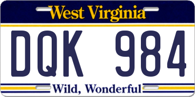 WV license plate DQK984