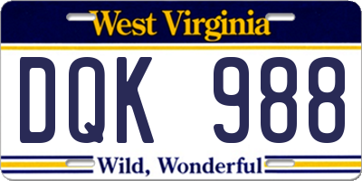 WV license plate DQK988
