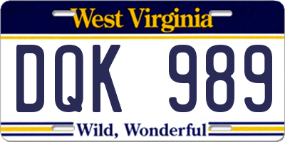 WV license plate DQK989