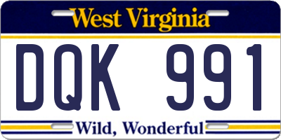 WV license plate DQK991