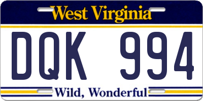 WV license plate DQK994
