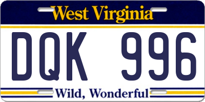 WV license plate DQK996