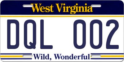 WV license plate DQL002