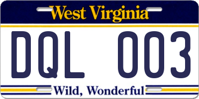 WV license plate DQL003