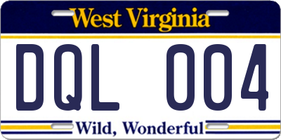 WV license plate DQL004