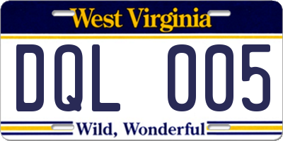 WV license plate DQL005