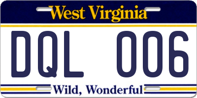 WV license plate DQL006