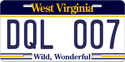 WV license plate DQL007