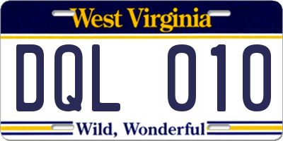 WV license plate DQL010