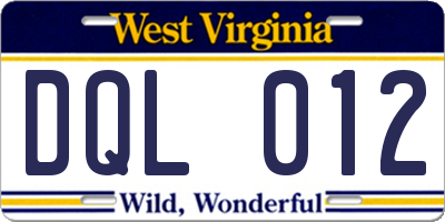 WV license plate DQL012