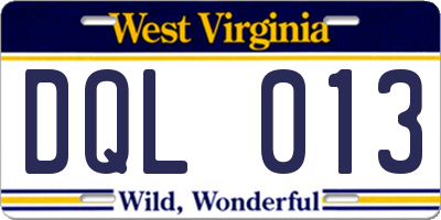 WV license plate DQL013