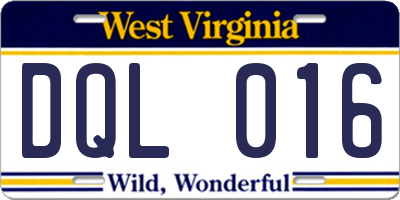WV license plate DQL016