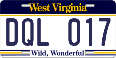 WV license plate DQL017