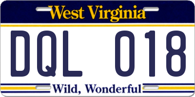 WV license plate DQL018