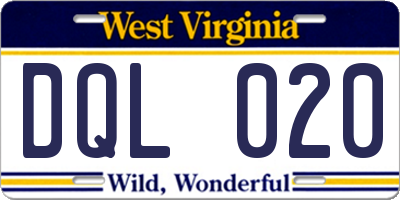 WV license plate DQL020