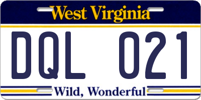WV license plate DQL021