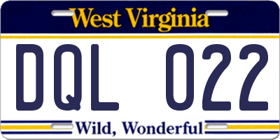 WV license plate DQL022