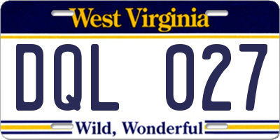 WV license plate DQL027