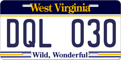 WV license plate DQL030