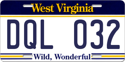 WV license plate DQL032