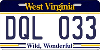 WV license plate DQL033