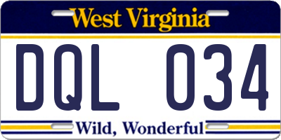 WV license plate DQL034