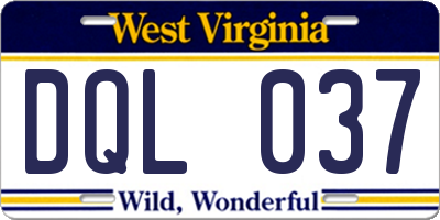 WV license plate DQL037