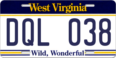 WV license plate DQL038