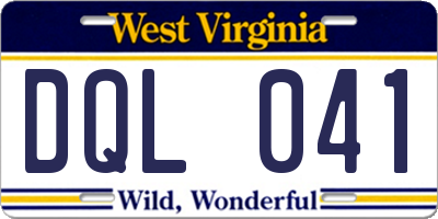 WV license plate DQL041